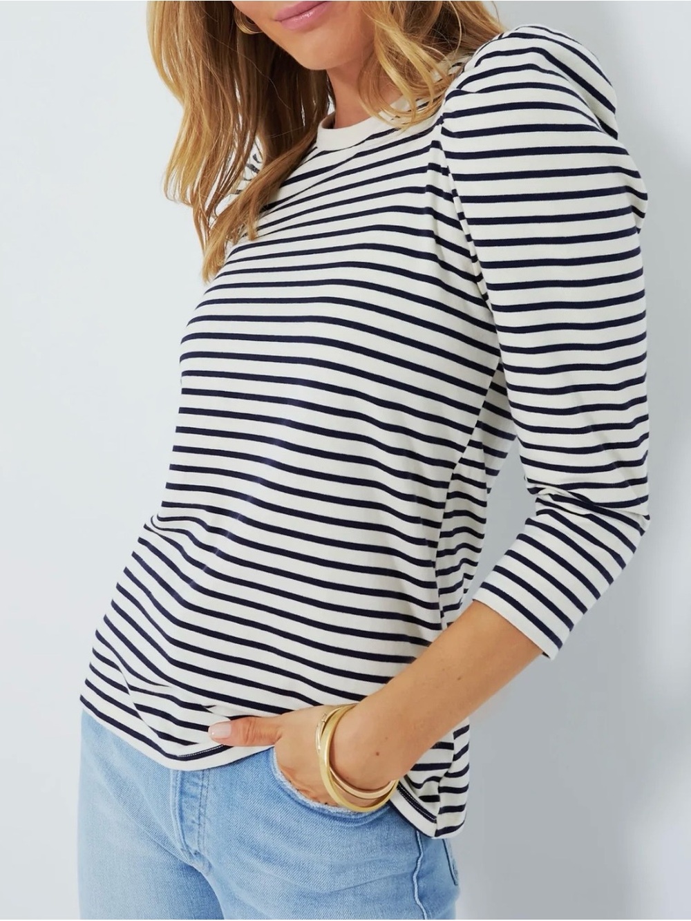 Tuckernuck Pomander Place Navy Striped Vesty Long Sleeve Crewneck